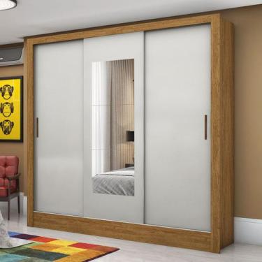 Imagem de Guarda-Roupa Solteiro Porto 3 Portas de Correr com Espelho Cinamomo/Of