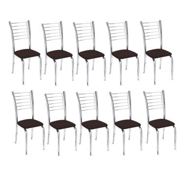 Imagem de Kit 10 Cadeiras Iara Cromada Para Cozinha Marrom