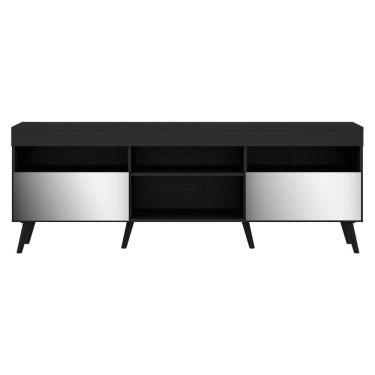 Imagem de Rack Retrô Com Espelho Para Tv Até 65´´ Com 2 Portas Preto