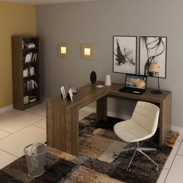 Imagem de Conjunto Home Office 2 Peças Com 1 Mesa Para Escritório Em L E 1 Estante Espresso Móveis Nogal