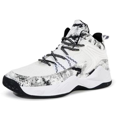Imagem de Bolognifi Tênis de basquete masculino leve e durável para partidas de treinamento esportivo ao ar livre Equipamento de basquetebol(White-8,37 BR)