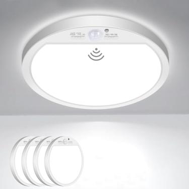 Imagem de slochi Pacote Com 4 Luzes Sensor De Movimento Para Ambientes Internos, Fio, 8,7" 3000K/4000K/6500K, Armários, 18W 1800Lm, Montagem Embutida No Teto Corredor, Despensa, Escada, Varanda, Branco