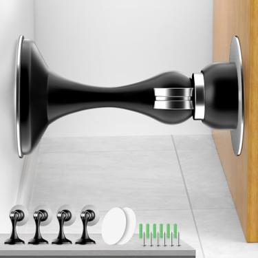 Imagem de Crosize Pacote com 4 batentes magnéticos, trava de porta de aço inoxidável para montagem na parede e no chão, suporte de porta mantém a porta aberta, sem batente de porta de perfuração com fitas