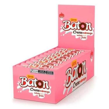 Imagem de Kit 30 Unidades Chocolate Baton Creme Morango Garoto 480g