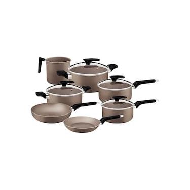 Imagem de Conjunto de Panelas 7 Peças Tramontina Milazzo em alumínio com revestimento em antiaderente Starflon Max - Amêndoa