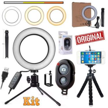 Imagem de Kit Iluminador Led Ring Light Profissional Usb Anel Mini Tripé Flexíve