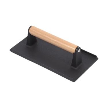 Imagem de Bothyi Prensa para hambúrguer, grelha, prensa profissional de ferro fundido, versátil, ergonômica, com cabo de madeira, para churrasco, cozinha, sanduíche, 22.5 Cm X 12.5 Cm