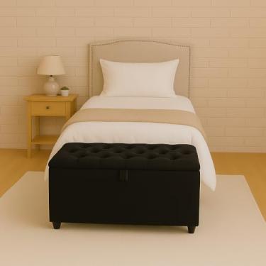 Imagem de Baú Divã Sara Recamie Capitonê 80cm Suede Para Quarto Cama Solteiro (PRETO)