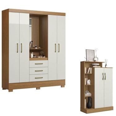 Imagem de Guarda Roupa Solteiro Paris 2045150 e Armário Multiuso Florença 2000199 Atacama Off White - Aramóveis