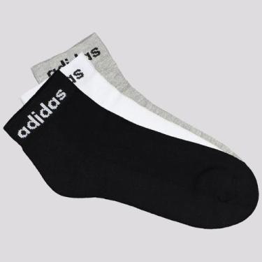 Imagem de Kit Meia Adidas Logo Linear Ankle 3 Pares Cinza Branca e Preta, P