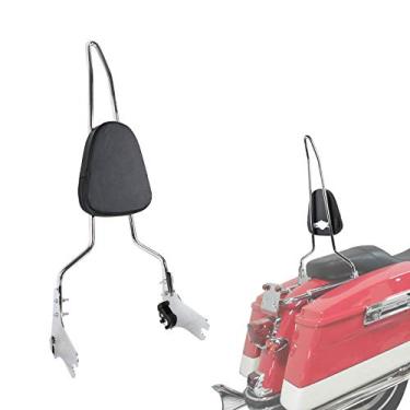 Imagem de AUFER Assento de passageiro traseiro cromado destacável com encosto destacável Sissy Bar com almofada para Touring Road King Street Glide FLHR FLHX FLHT FLTR 1997-2008