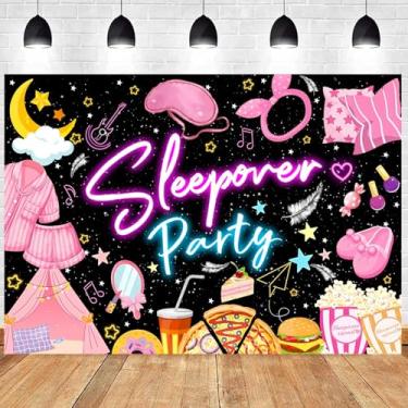 Imagem de Ine Ive Faixa de festa do pijama para meninas, decoração de festa do pijama, 2,1 x 1,5 m, poliéster, festa do pijama, almofada, spa, maquiagem, tema de festa, adereços de cabine de fotos