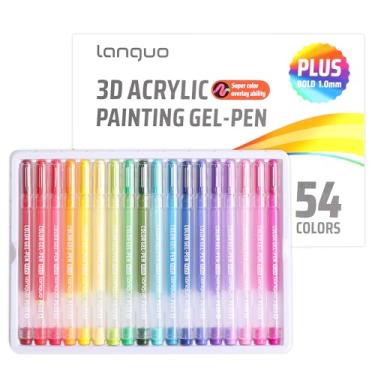 Imagem de languo Canetas de gel acrílico para colorir, conjunto de 54 cores, canetas de tinta acrílica 3D com ponta de bala de 1 mm para colorir adultos, canetas de gel para papel preto, pedra, vidro, tecido