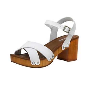 Imagem de Cushionaire Sandália feminina de madeira sintética de ardósia + palmilha de espuma viscoelástica e tecnologia LiteSole – larguras disponíveis, Branco, 10 Wide