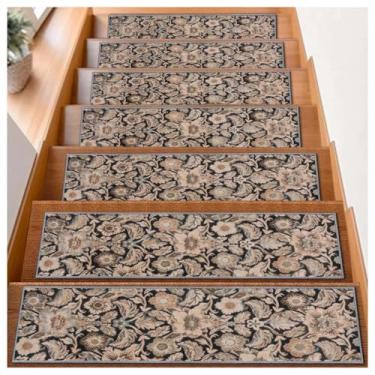 Imagem de Tapetes de escada de membrana sem suporte, tapetes antiderrapantes de borda de escada de 20 x 76 cm, tapetes de piso silenciosos, tapetes de escada interna de degraus de madeira, tapetes decorativos