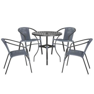 Imagem de 04 Cadeiras Floripa E Mesa Roma 100cm Preta Trama Prata