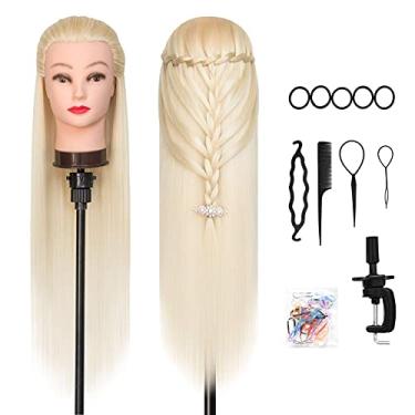 Imagem de Cabeça de manequim DANSEE 71 cm, cabeça de manequim para treinamento, cosmetologia, cabelo de fibra sintética com conjunto de tranças DIY + grampo de mesa grátis (613)