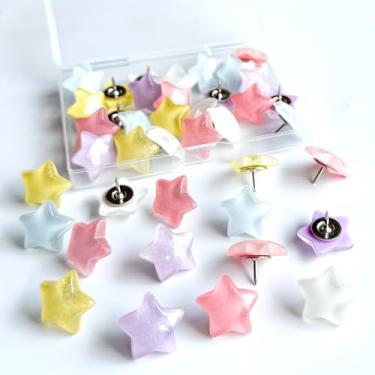 Imagem de Tachinhas decorativas para polegar, pinos e tachinhas para quadro de avisos, 25 peças de tachinhas em forma de estrela, acessórios de mesa ideais para escritório, casa e escola (estrela luminosa)