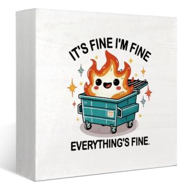 Imagem de FLVGE Acessórios de mesa de lixo para bombeiros, enfeite de lixeira, decoração de placa de mesa engraçada, presentes para colega de trabalho, chefe, homens, mulheres, It's Fine I'm Fine Everything is