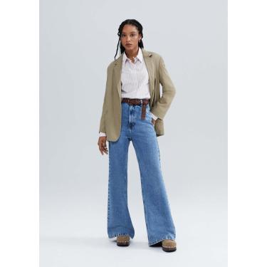 Imagem de Calça Jeans Feminina Pantalona Cintura Média - Azul 046-Feminino