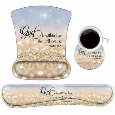 Imagem de FVAENDHIO Conjunto De Apoio Para Pulso Teclado E Mouse Pad Com Lindos Porta-Copos, Base Pu Antiderrapante, Mousepad Ergonômico Jogos, Trabalho Em Casa, Escritório, Estudo, Digitação Fácil Alívio Da