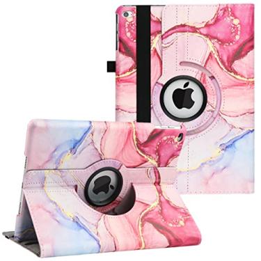 Imagem de Nova capa para iPad 9,7 polegadas 2018 2017/iPad Air 2 - capa protetora com suporte giratório de 360 graus com hibernar/despertar automático para Apple iPad 5ª/6ª geração (rosa mármore)