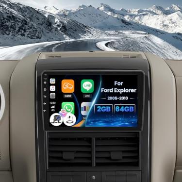 Imagem de [2 + 64 G] Android 15 estéreo para carro para Ford Explorer 2005-2010 com carro sem fio e Android Auto, rádio automotivo com tela sensível ao toque de 10,1 polegadas com link espelhado, Bluetooth FM