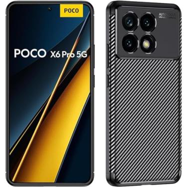 Imagem de Capa Capinha Anti Impacto Para Xiaomi Poco X6 Pro 5g Case Com Desenho Fibra De Carbono Shock Queda (Preta)