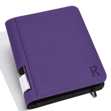 Imagem de KarlyPro Fichário Toploader com 4 bolsos de 328 + 7,6 cm x 10 cm, carregamento dupla face, armazenamento de toploaders de 2 x 2 bolsos, fichário com zíper sem anel com design de etiqueta - roxo