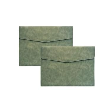 Imagem de Pacote com 2 pastas de arquivo de couro PU A4 porta-documentos à prova d'água portfólio envelope pasta organizador de arquivos para papel papelaria, tablet e PC (verde claro)
