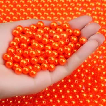 Imagem de DUQGUHO Contas laranja de 8 mm para fazer joias contas de pérolas de plástico com furo contas laranja para pulseiras, colar, chaveiro 500 peças