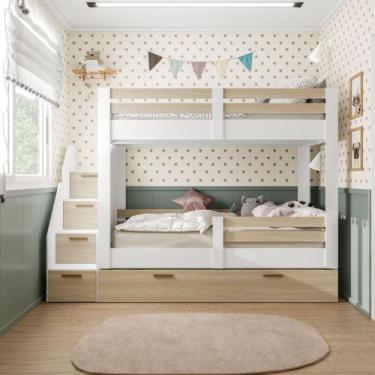 Imagem de Treliche Juvenil com escada Betina Mobikasa, Branco/Legno Salinas