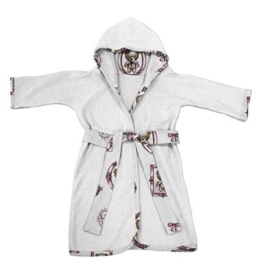 Imagem de Roupão Infantil Tecebem Com Capuz Malha Cristina Plush Atoalhado Branco