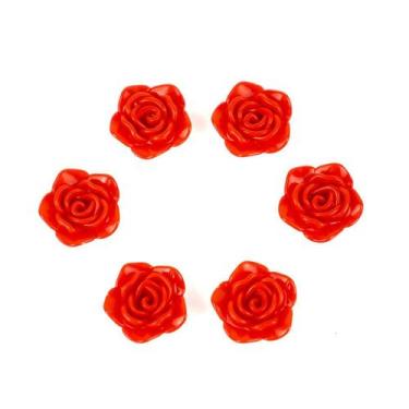 Imagem de Kit C/6 Miçangas Em Resina Flor Rosa Vermelha 2 Cm - Meta Atacado