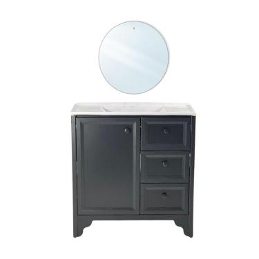 Imagem de Gabinete Armário Banheiro Ditália Com Pia + Espelho Bn-05 Preto