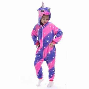 Imagem de Unicórnio Estrelas Azul E Rosa Infantil Pijama Kigurumi Macacão Fantas