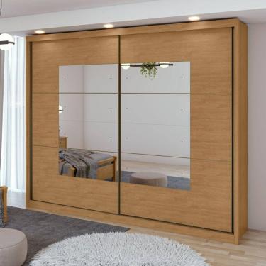 Imagem de Guarda-Roupa Casal 2 Portas 6 Gavetas 100% MDF Toronto com espelho Amêndoa Clean/Off White/Amêndoa Clean