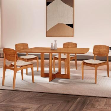 Imagem de Mesa Patros Tampo 120 Laminado Barril com 4 Cadeiras Malta Gold Moderna Mobília