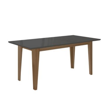 Imagem de Mesa de Jantar 160cm com Vidro Liz Poliman Móveis - Carvalho/Grafite/Preto