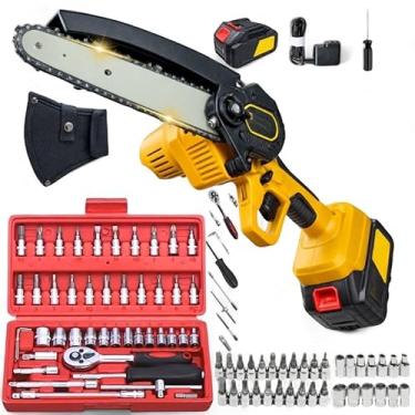 Imagem de Motosserra de Mão 48V com Corrente Afiada e Motor de Cobre Brushless – Compacta, Leve e Potente para Uso Doméstico e Profissional + Maleta de Ferramenta com 46 peças