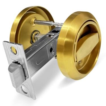 Imagem de Fechadura de porta redonda embutida, maçaneta de porta de copo embutida oculta de aço inoxidável 304, puxador de trinco de móveis para porta de bolso de privacidade, ouro