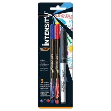 Imagem de Kit Canetas Intensity 3un + Marcador Permanente 1un BIC Ponta Extra Fina 0.4mm