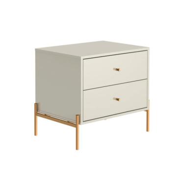 Imagem de Mesa de Cabeceira Jasper 2 Gavetas Off White e Dourada