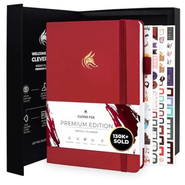 Imagem de Clever Fox Planner Edição Premium – Planejador semanal e mensal luxuoso sem data para aumentar a produtividade e atingir seus objetivos – Organizador – Comece a qualquer hora, A5, dura 1 ano, vermelho
