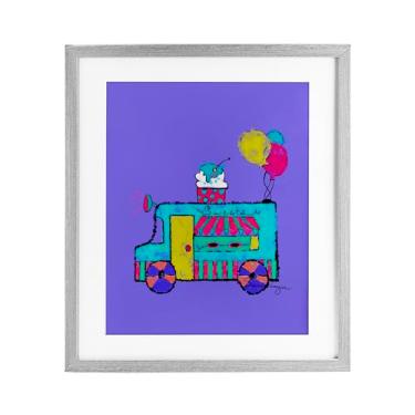 Imagem de Stupell Industries Desenho emoldurado de caminhão de sorvete em cinza roxo sob vidro por Susan Lugar, 40,6 x 33,5 cm