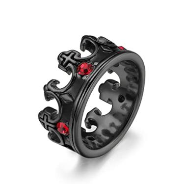 Imagem de FATACI Anel masculino da coroa do rei rei real, prata / ouro aço inoxidável vintage cruz aliança de casamento com zircônia cúbica vermelha, Aço inoxidável, Sem pedra preciosa