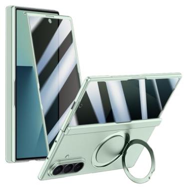 Imagem de LTLMYDAM Capa magnética para Samsung Galaxy Z Fold 7, protetor de tela, antiespiar, tudo incluído, anel de dedo antiqueda, capa elegante, verde, dobra 7