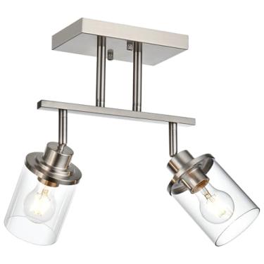 Imagem de Yaohong Kit de iluminação de pista de 2 luzes, luminárias de trilho de níquel escovado, luz de parede de banheiro, holofotes rotativos, luminárias de teto de cozinha com persiana de vidro para