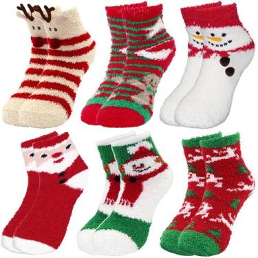 Imagem de Meias de Natal Joffetii Fuzzy para mulheres/meninas, 6 pares