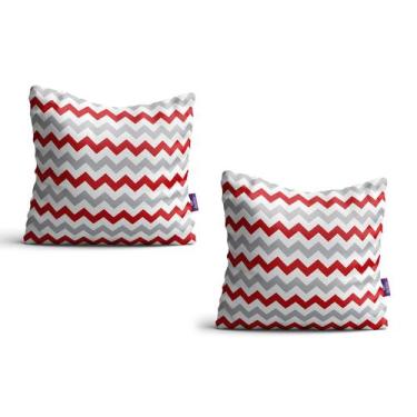 Imagem de Capas de Almofadas Chevron Vermelha e Cinza 2un 35x35cm - Quartinhos